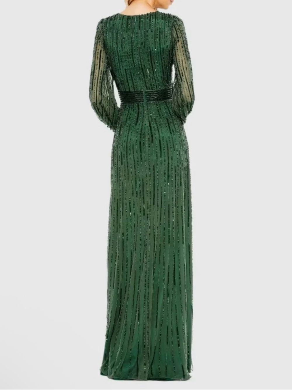 Mac Duggal Deep Green Beaded Long-Sleeve Evening Gown Size 6 New - Picture 3 of 14